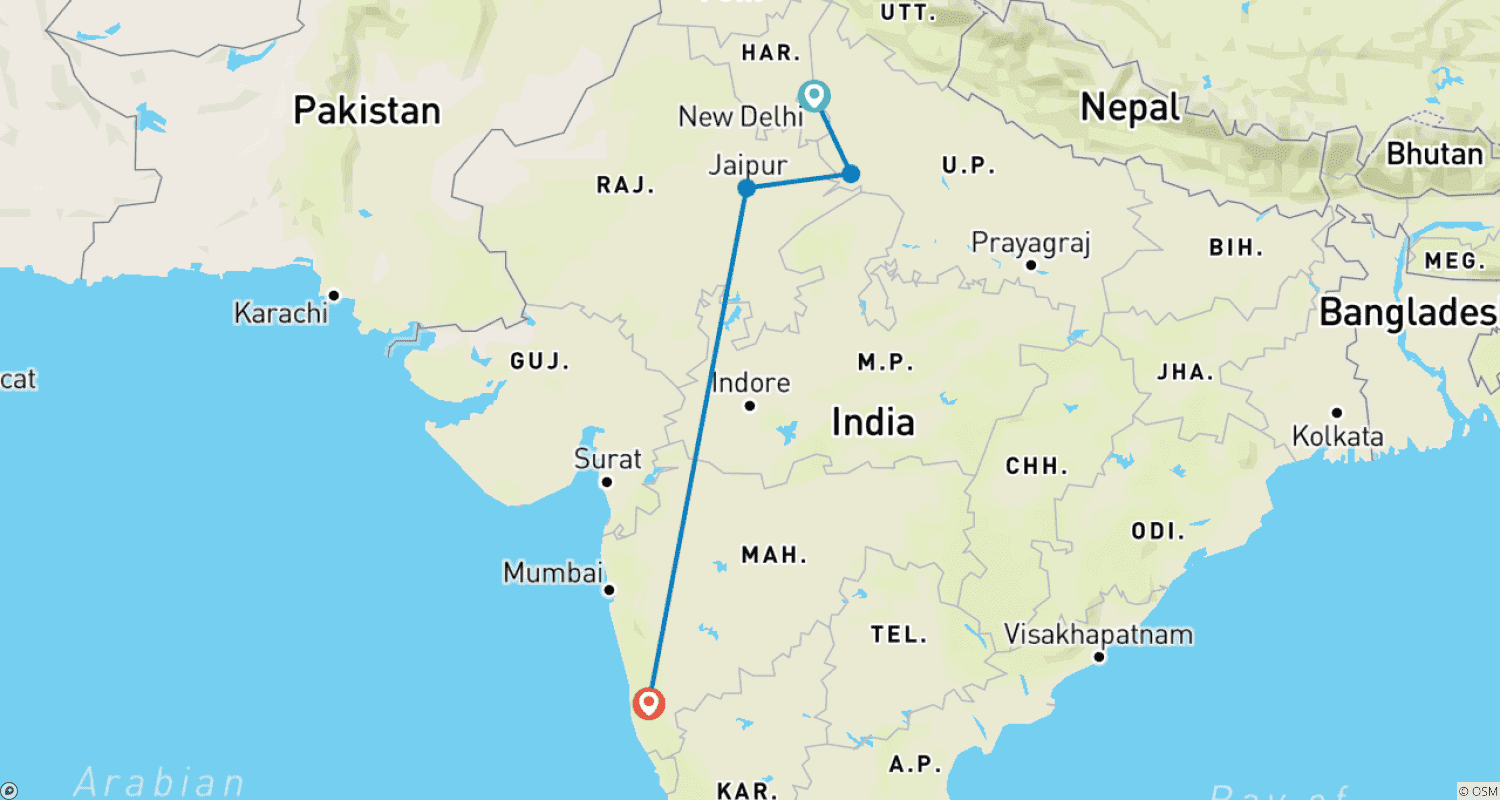 Mapa trasy: Wycieczka Złoty Trójkąt z Goa