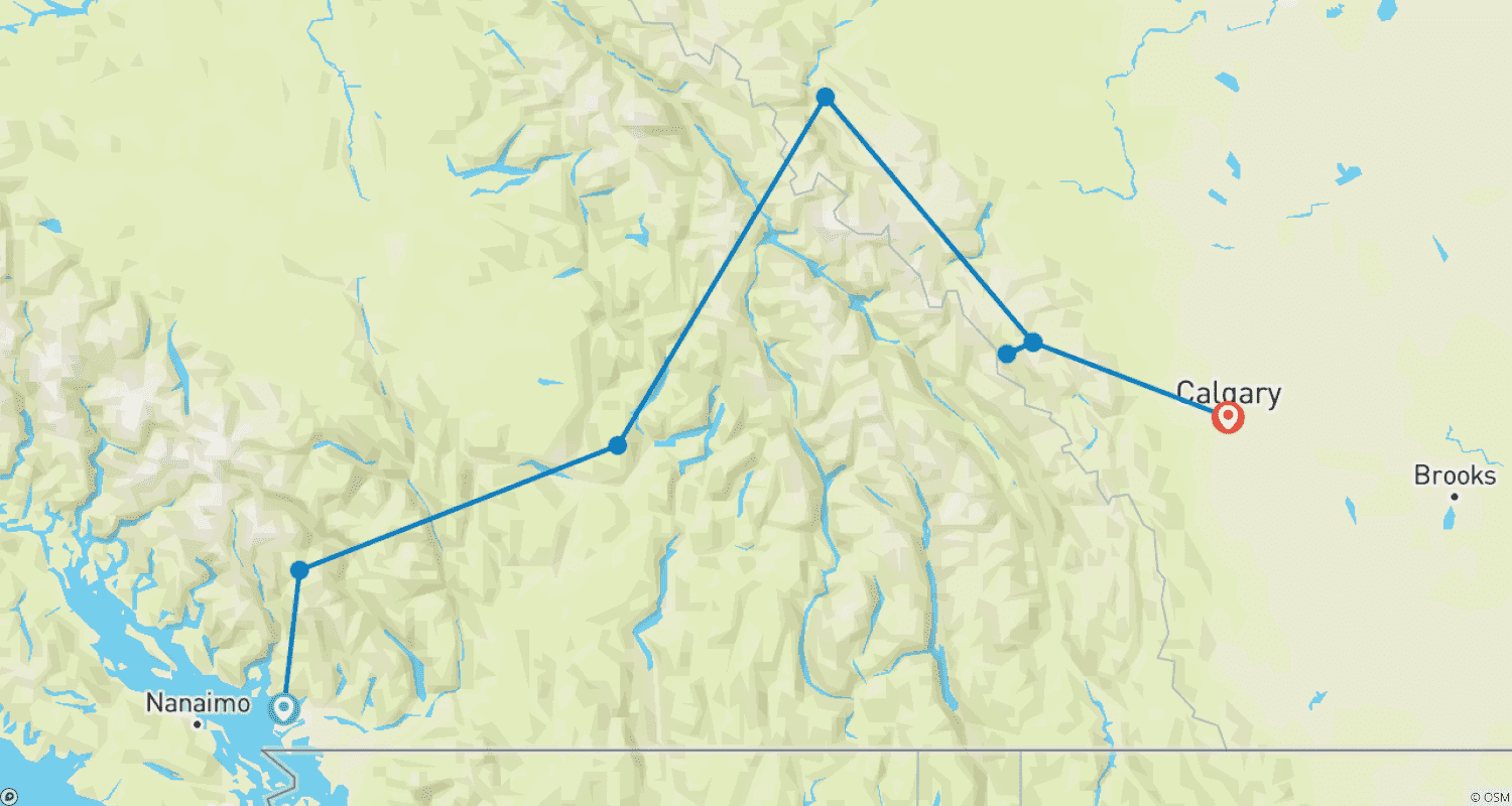Mapa do percurso de Grandiosas Montanhas Rochosas Canadenses
