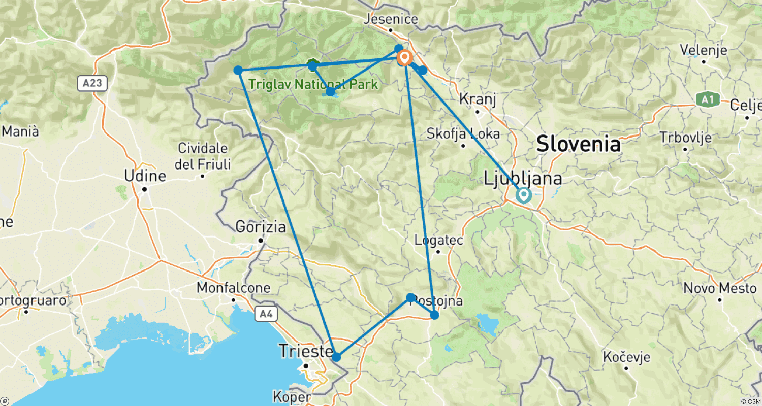 Mapa trasy: Słowenia: Wędrówki, Rower i Rafting