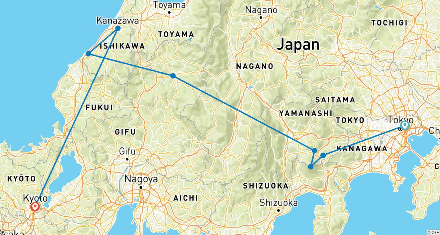 Mapa trasy: Wspaniałości Japonii