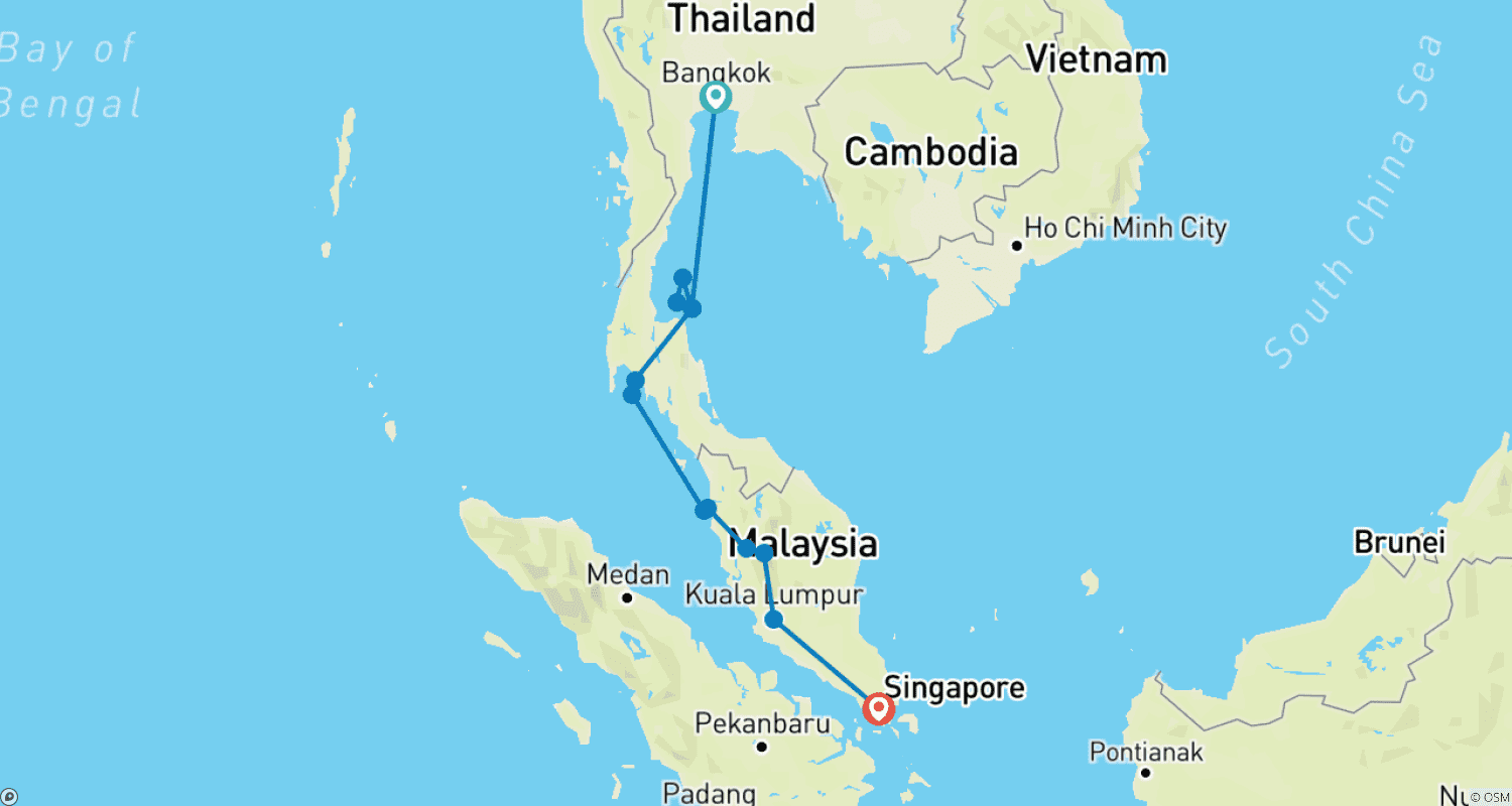 Mapa trasy: Prawdziwy Bangkok do Singapuru