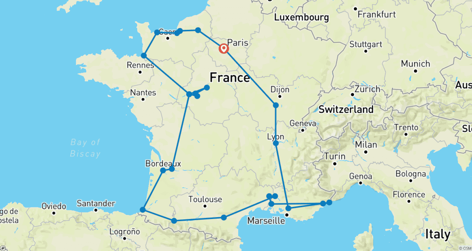 フランスの見どころのルートマップ