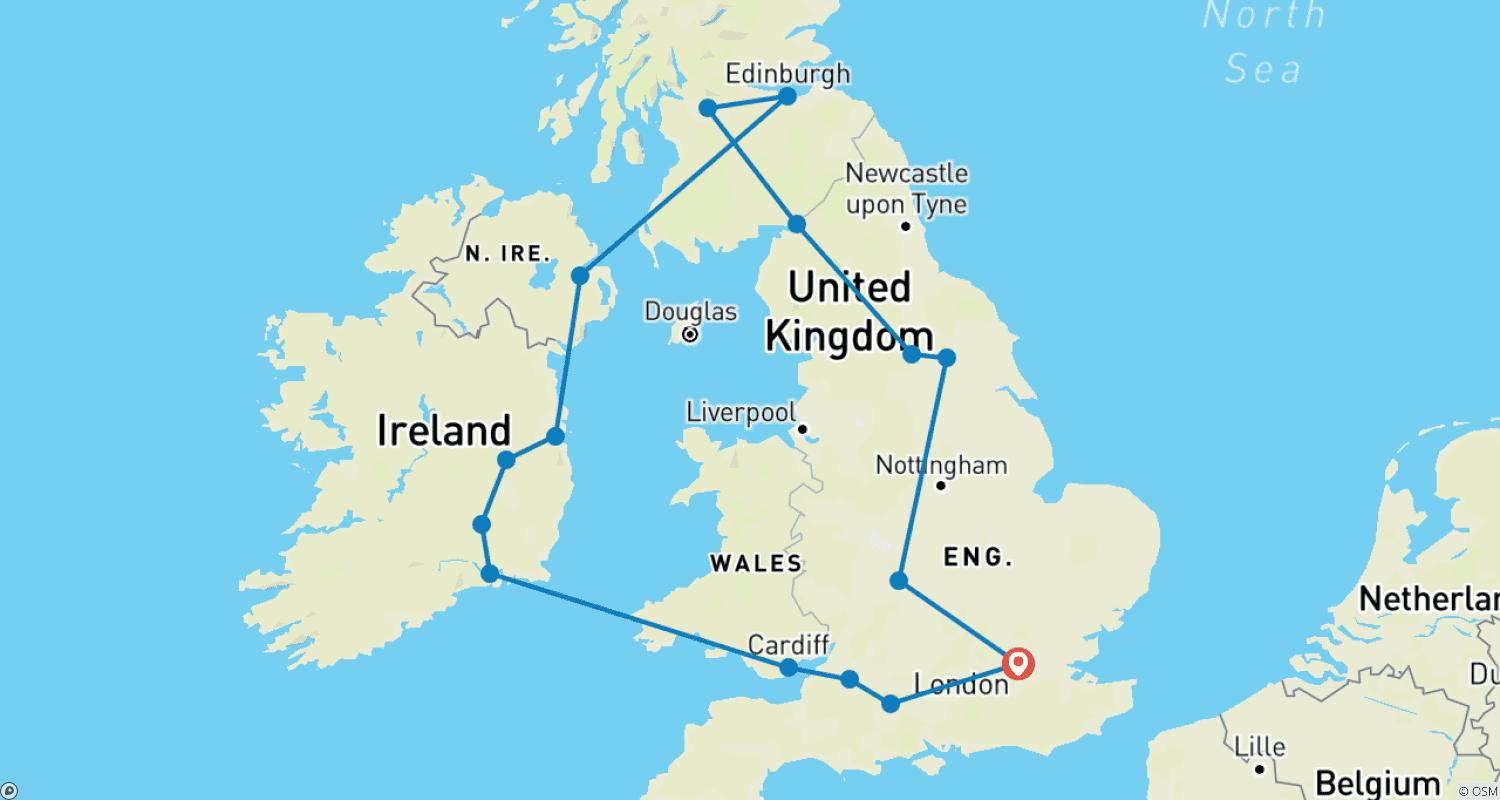 イギリス＆アイルランドの見どころ（ロンドン宿泊）のルートマップ