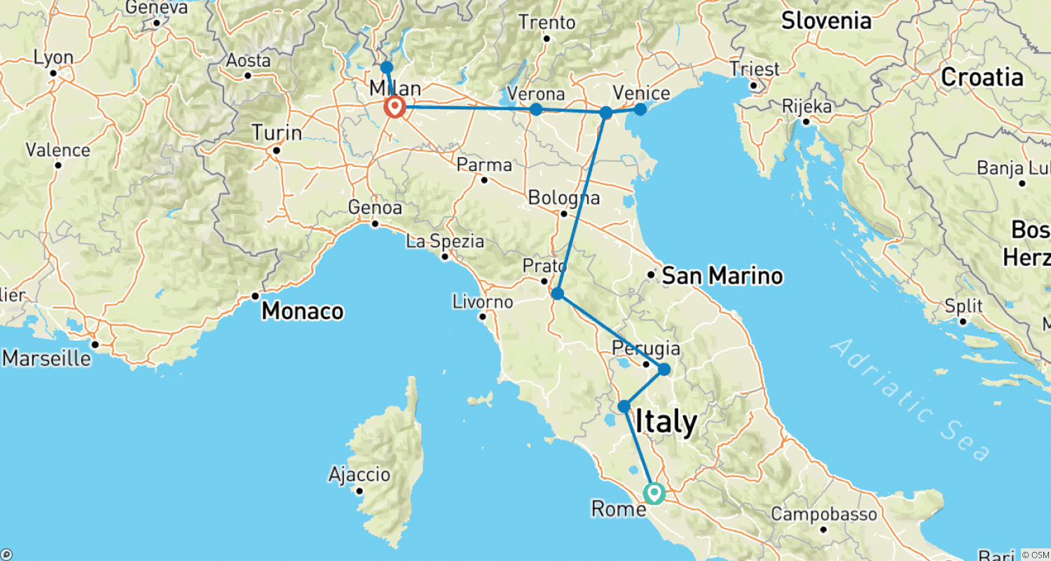 Mapa do percurso de Vista Italiana