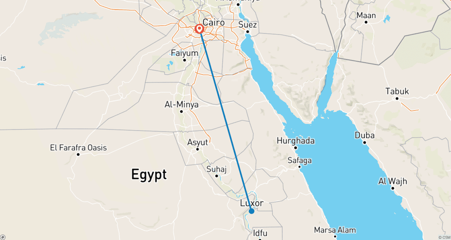 Mapa do percurso de Cairo e Luxor