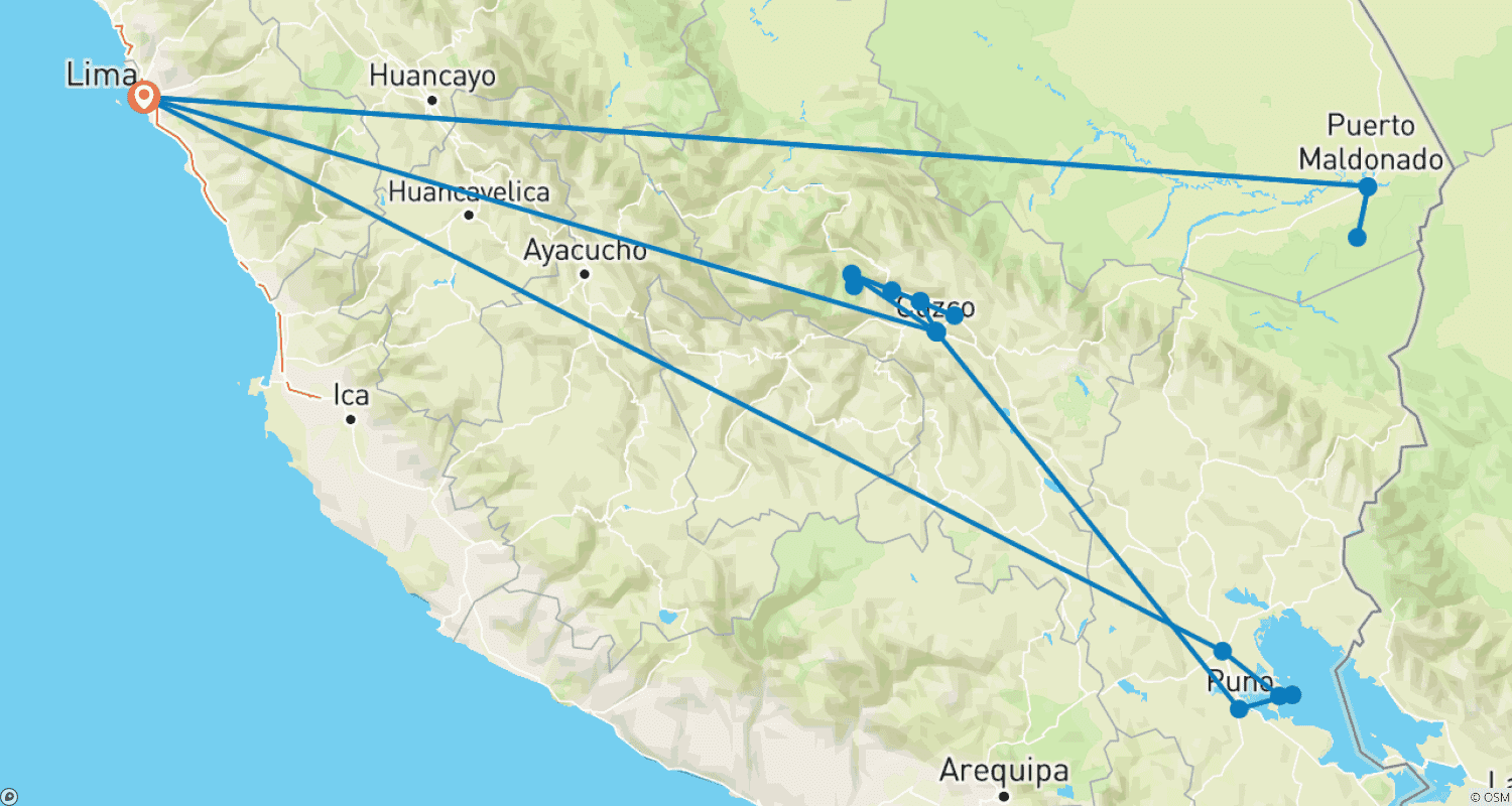 Mapa do percurso de Mysteries of the Inca Empire with Peru's Amazon