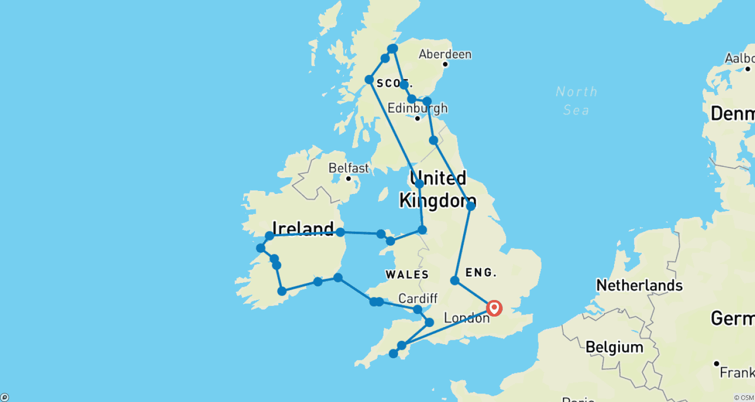 Mapa trasy: Wielka podróż po Wielkiej Brytanii i Irlandii