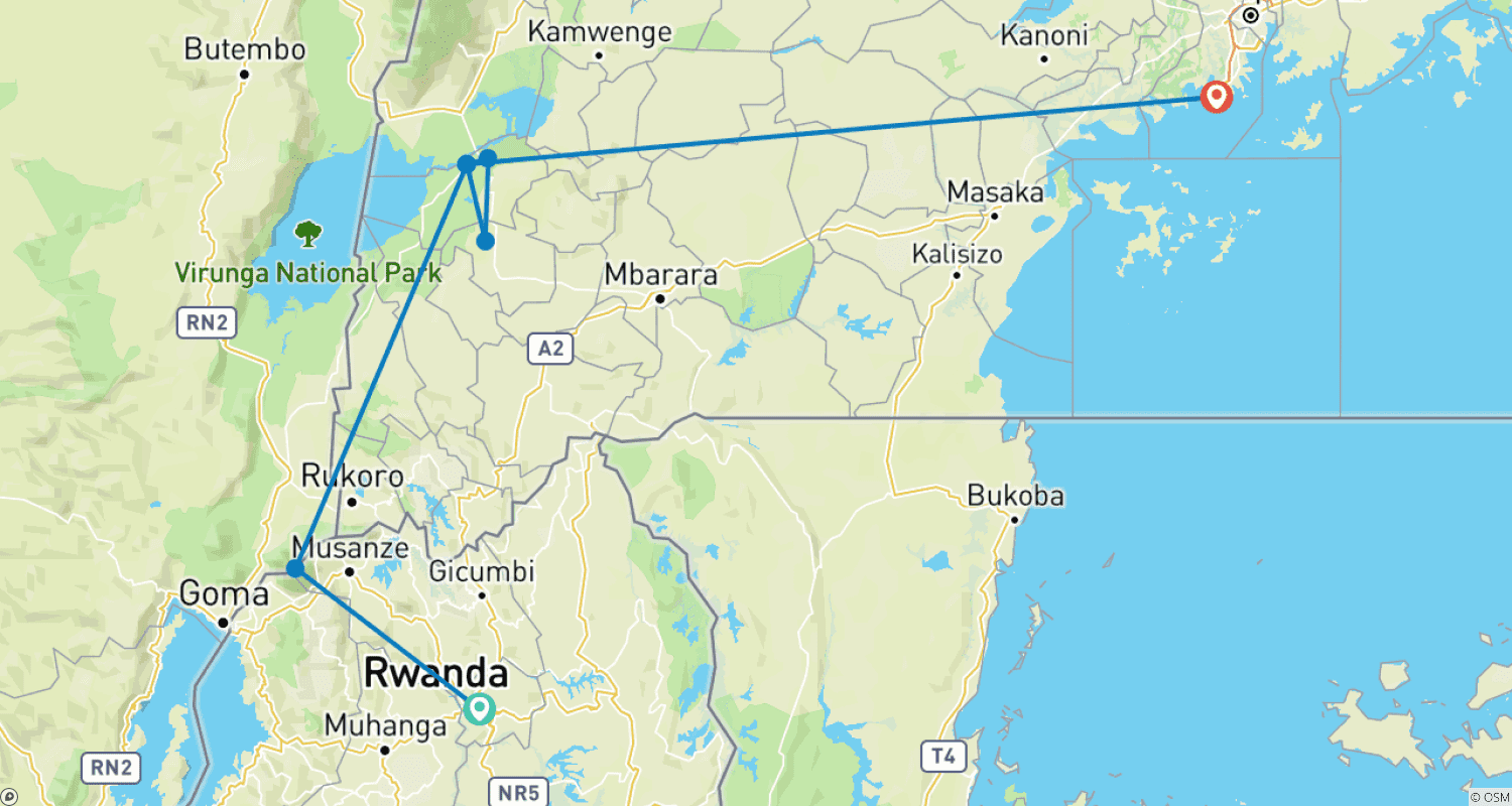 Mapa do percurso de Ruanda e Uganda: Descoberta de Gorilas National Geographic