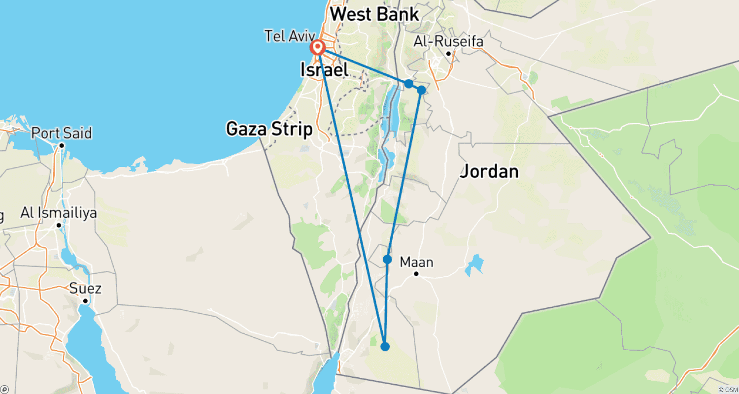 Mapa trasy: Petra i Wadi Rum: 3-dniowa wycieczka z Tel Awiwu