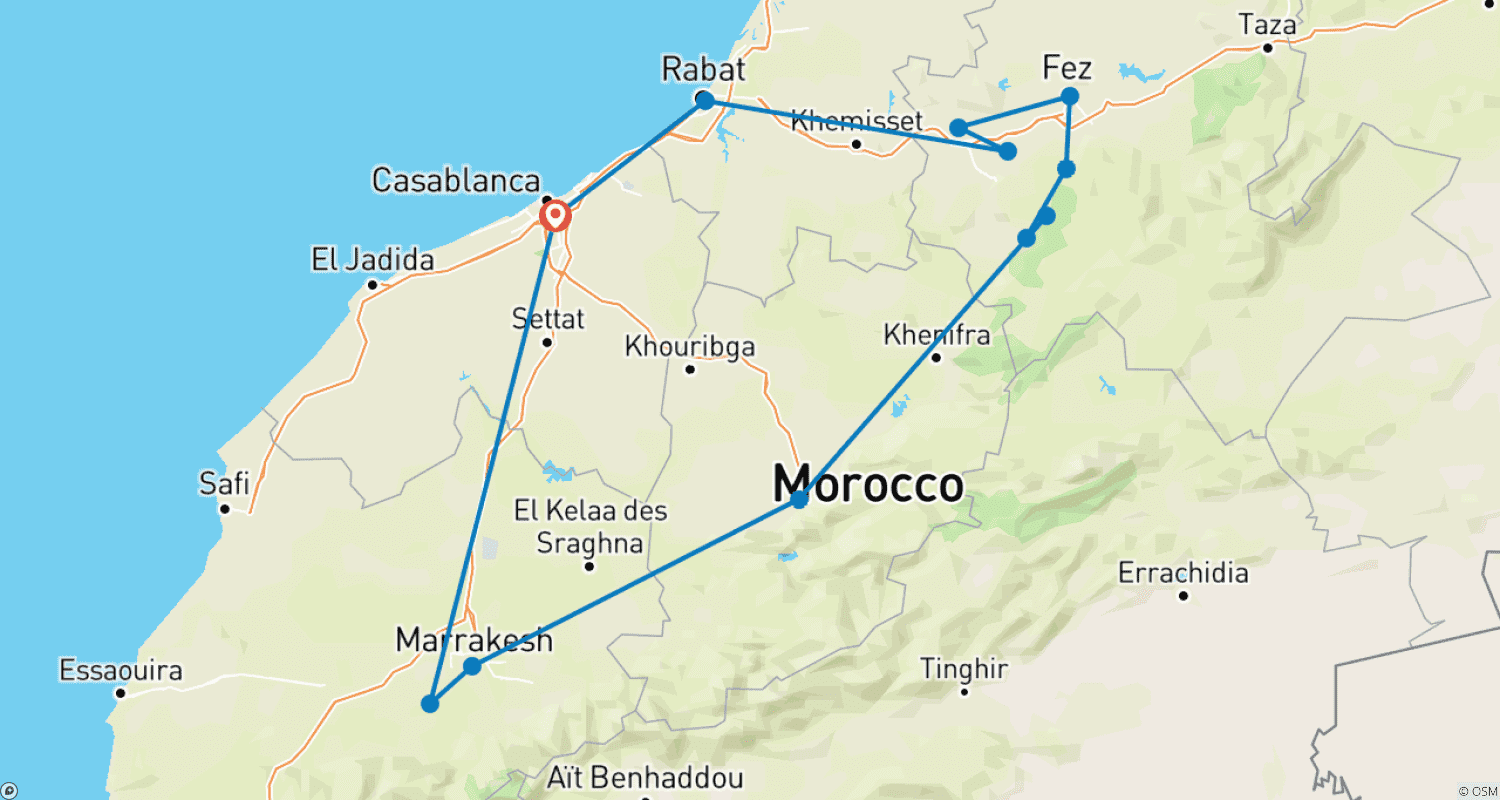 Mapa do percurso de Authentic Morocco