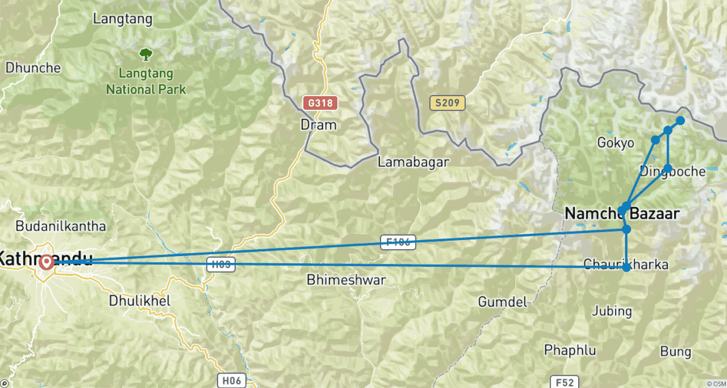 Mapa do percurso de Acampamento Base do Everest