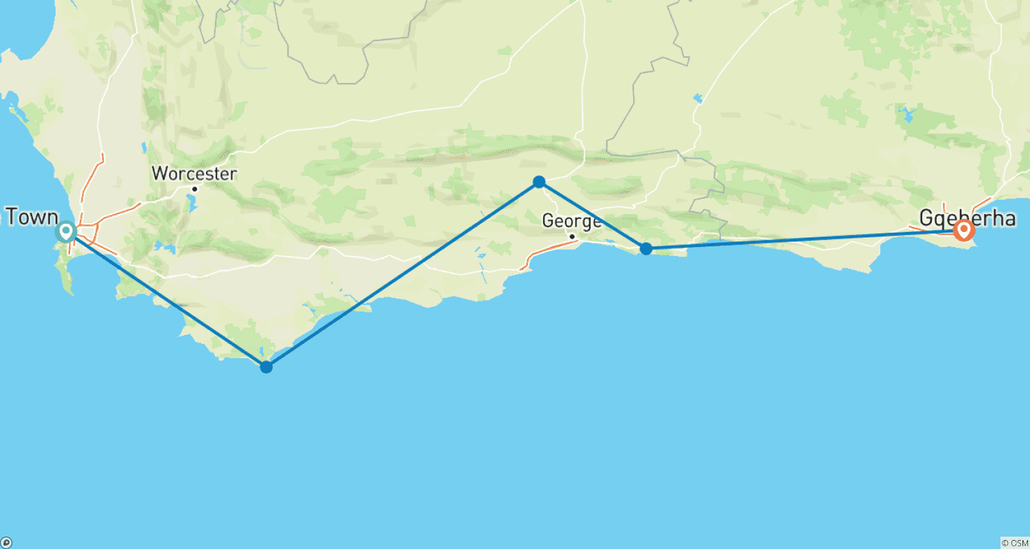 Mapa trasy: Wspaniała Garden Route