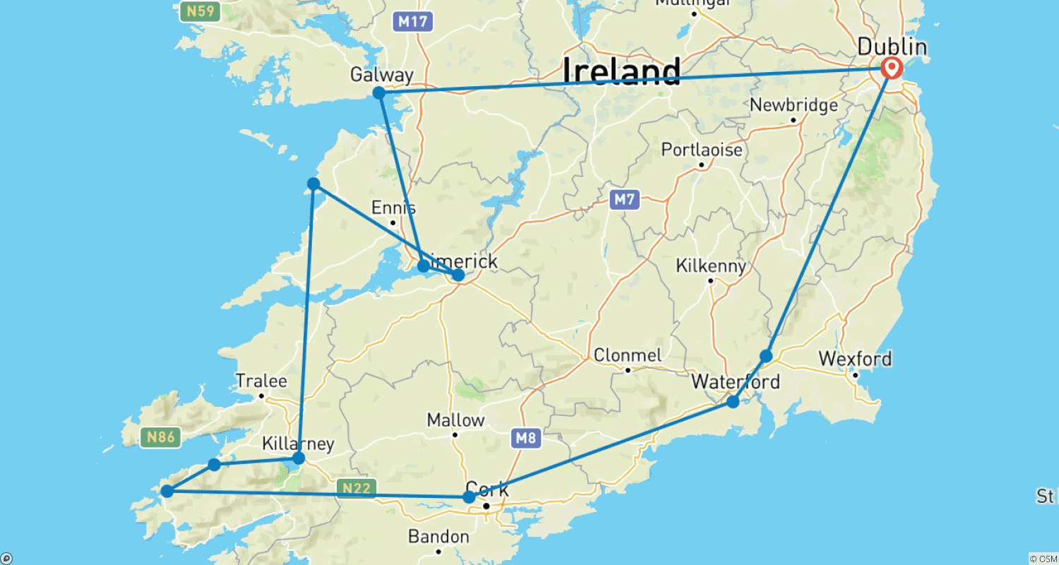 アイルランドの見どころのルートマップ