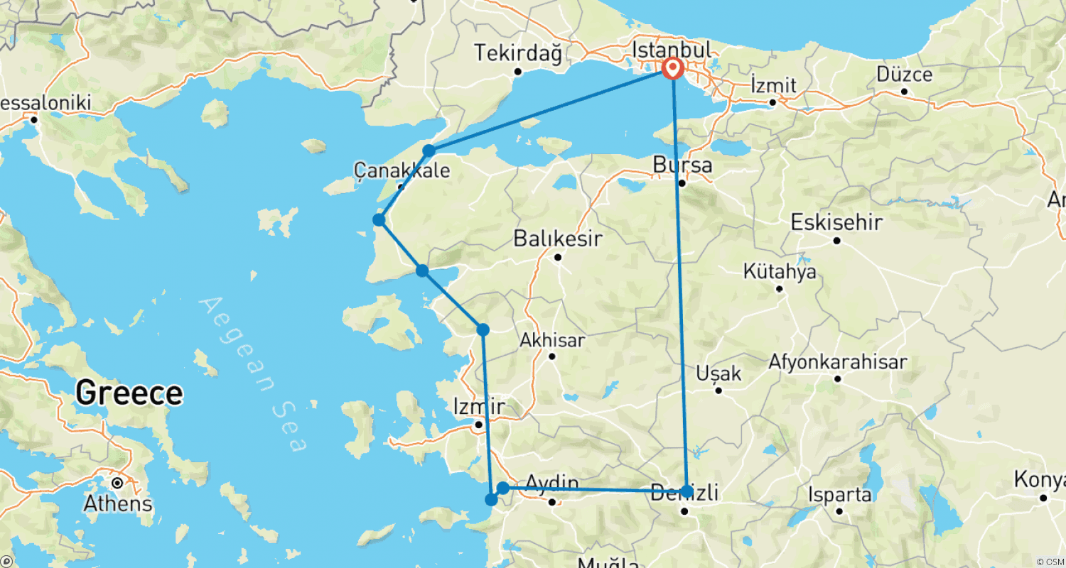Mapa do percurso de Excursão do Dia ANZAC - 8 Dias