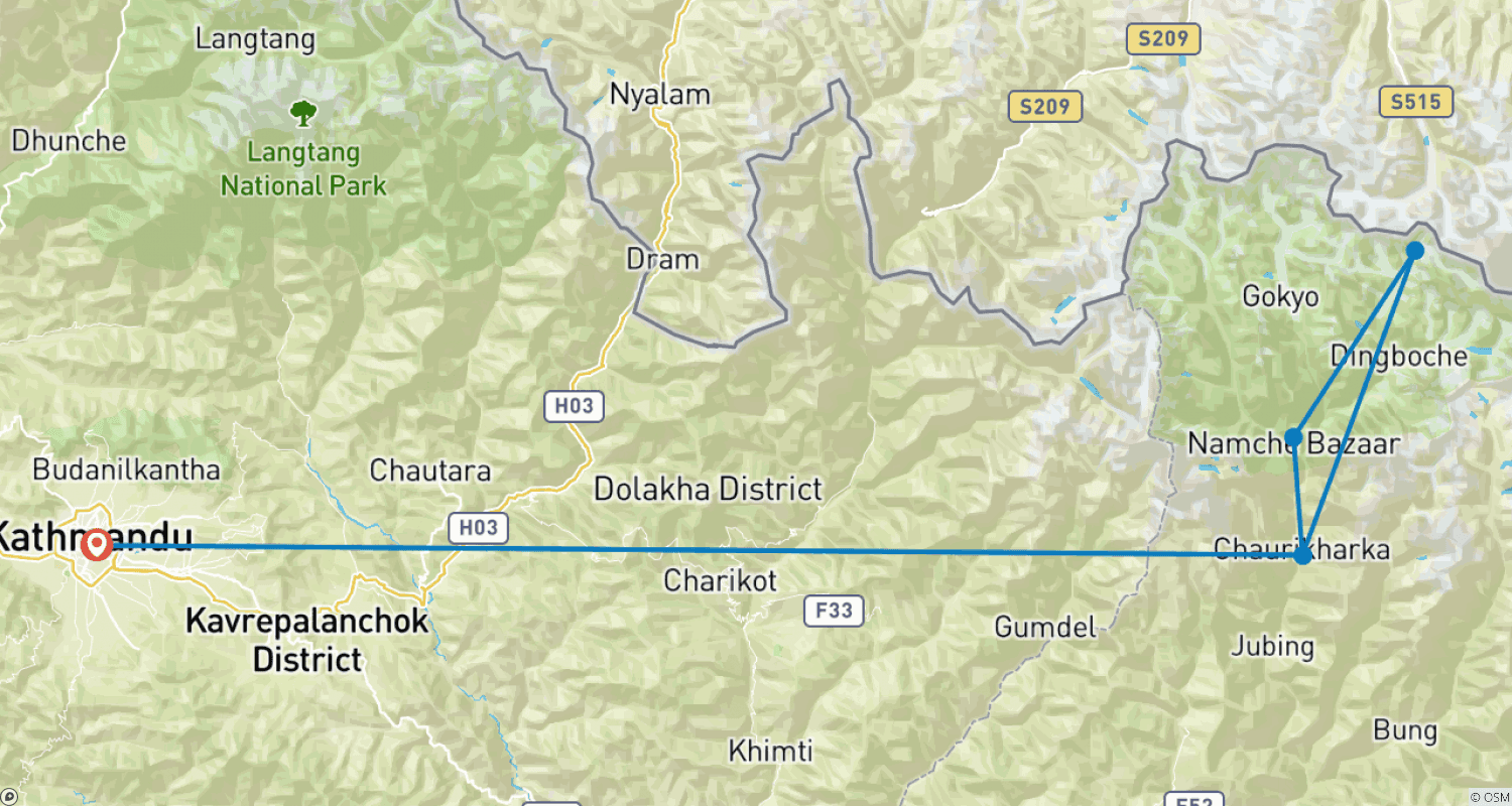 Mapa do percurso de Trekking de Helicóptero ao Acampamento Base do Everest