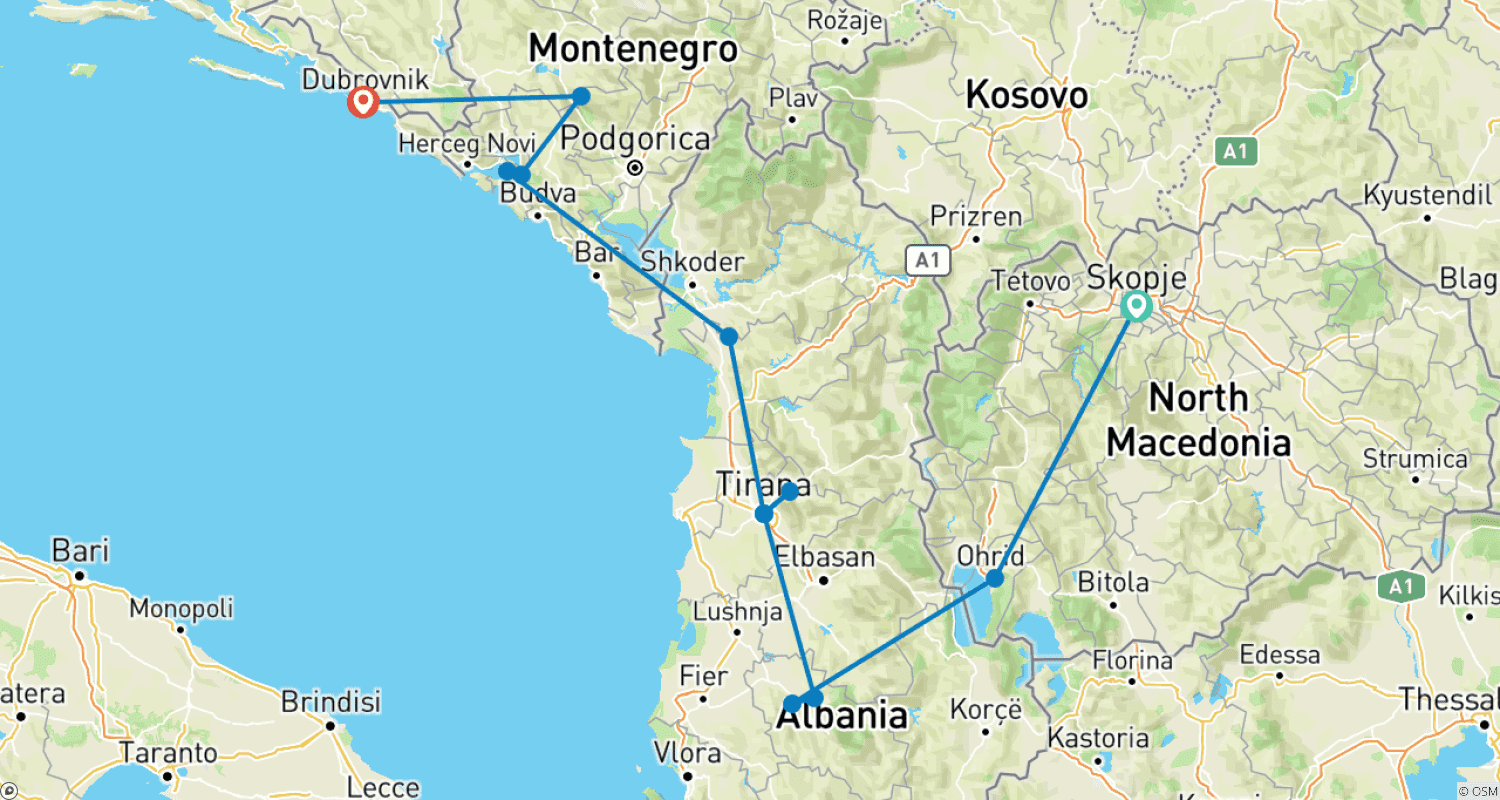 Mapa trasy: Odkryj Zachodnie Bałkany