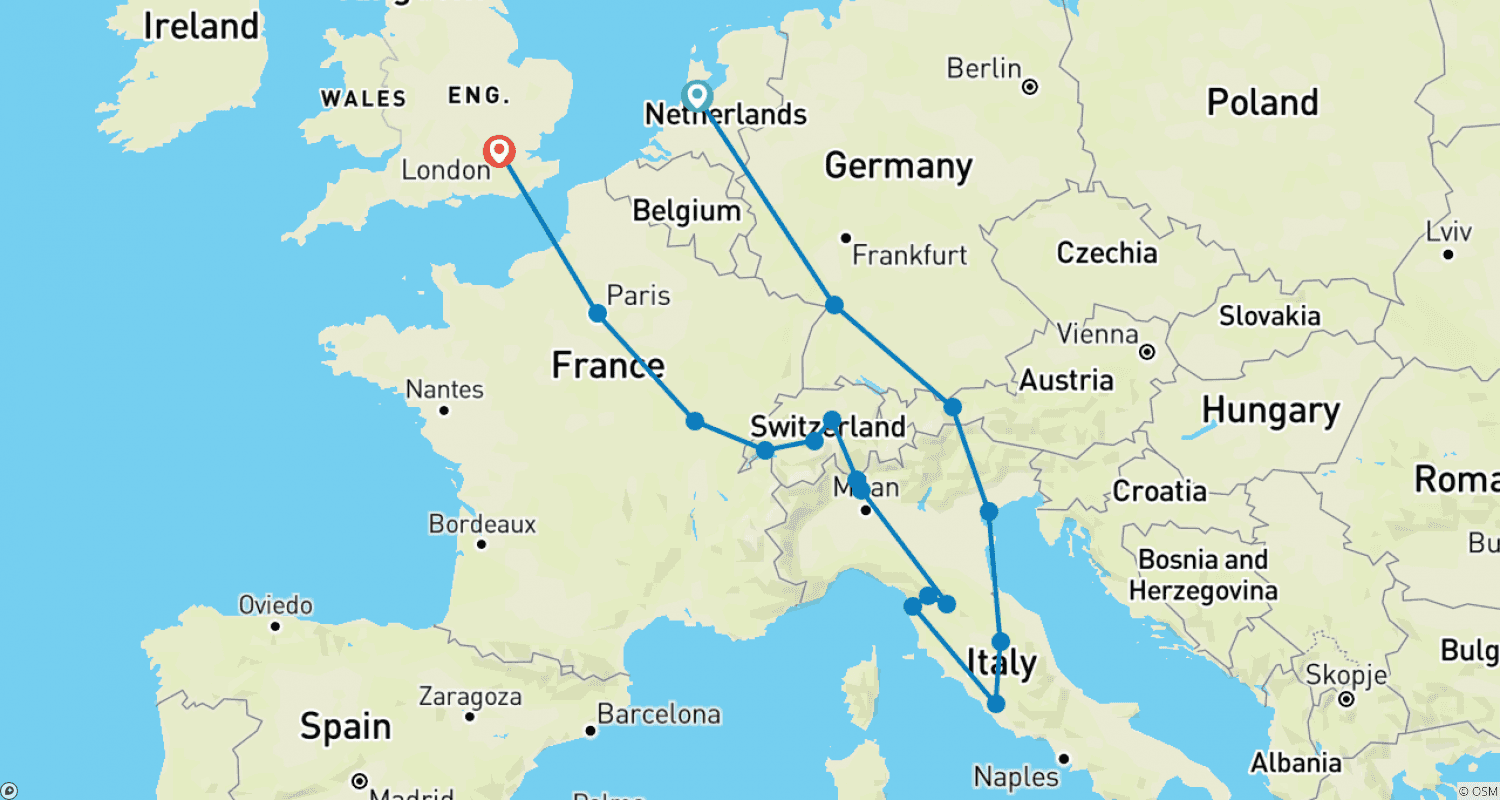 Mapa trasy: Najważniejsze atrakcje Europy z Londynem