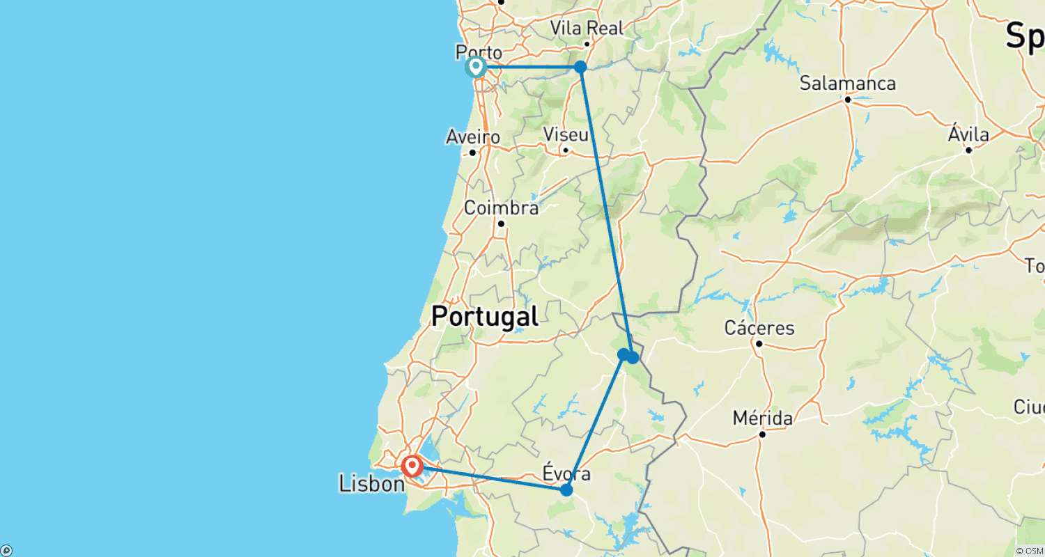 Mapa do percurso de Portugal Real Food Adventure