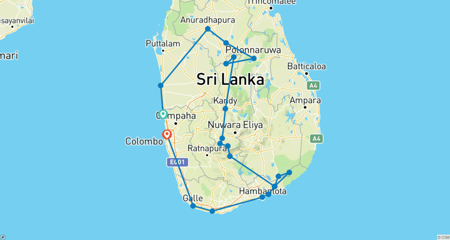Mapa trasy: Rowerem po Sri Lance