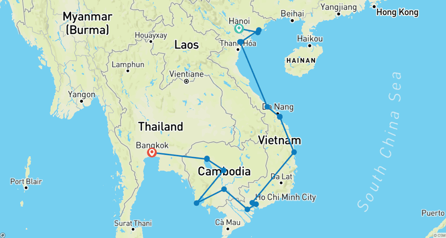 ベトナムからカンボジアへ：壮大な旅のルートマップ