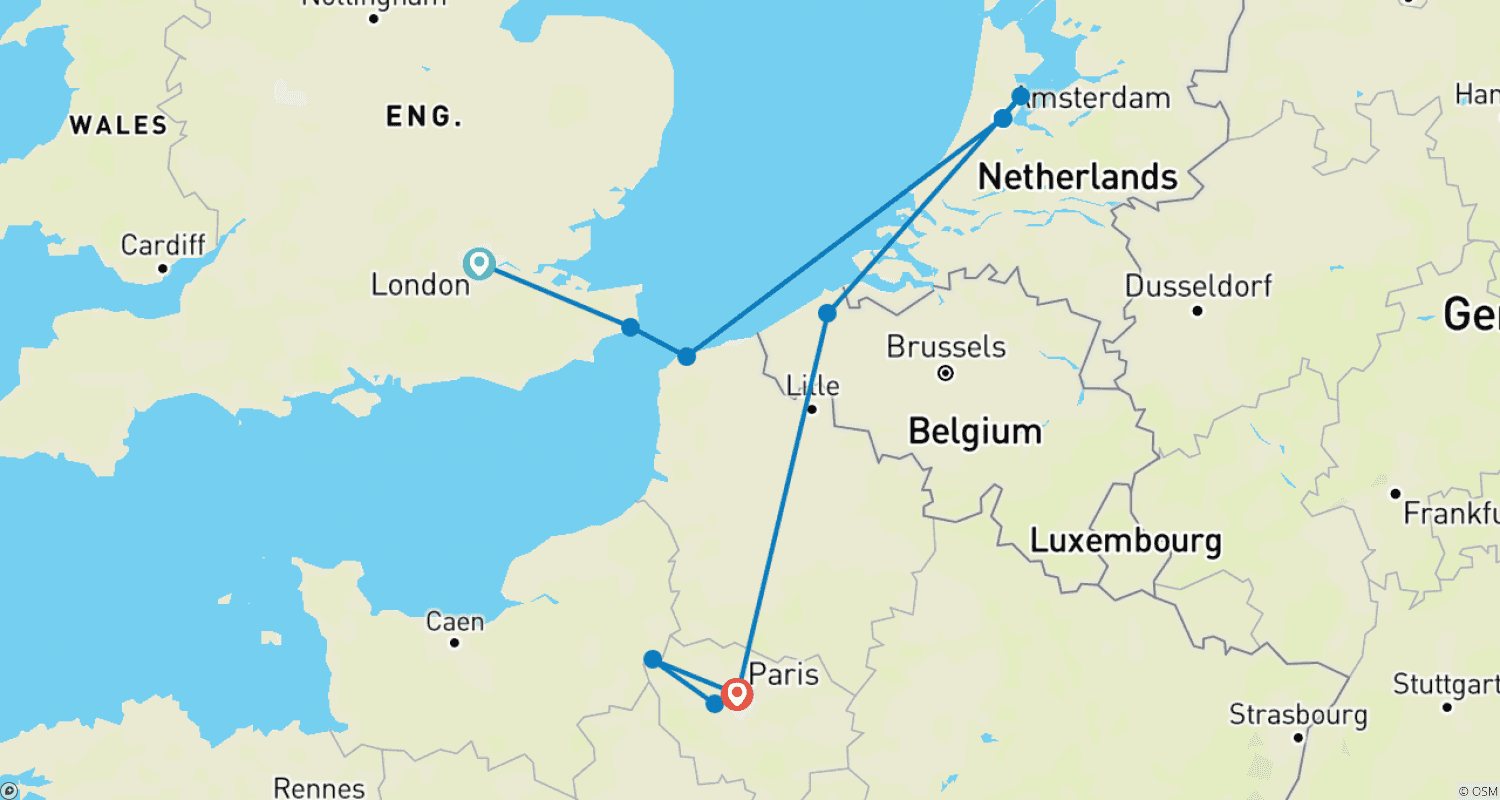 Mapa do percurso de Um Romance Europeu com o Chelsea Flower Show - Verão 2021