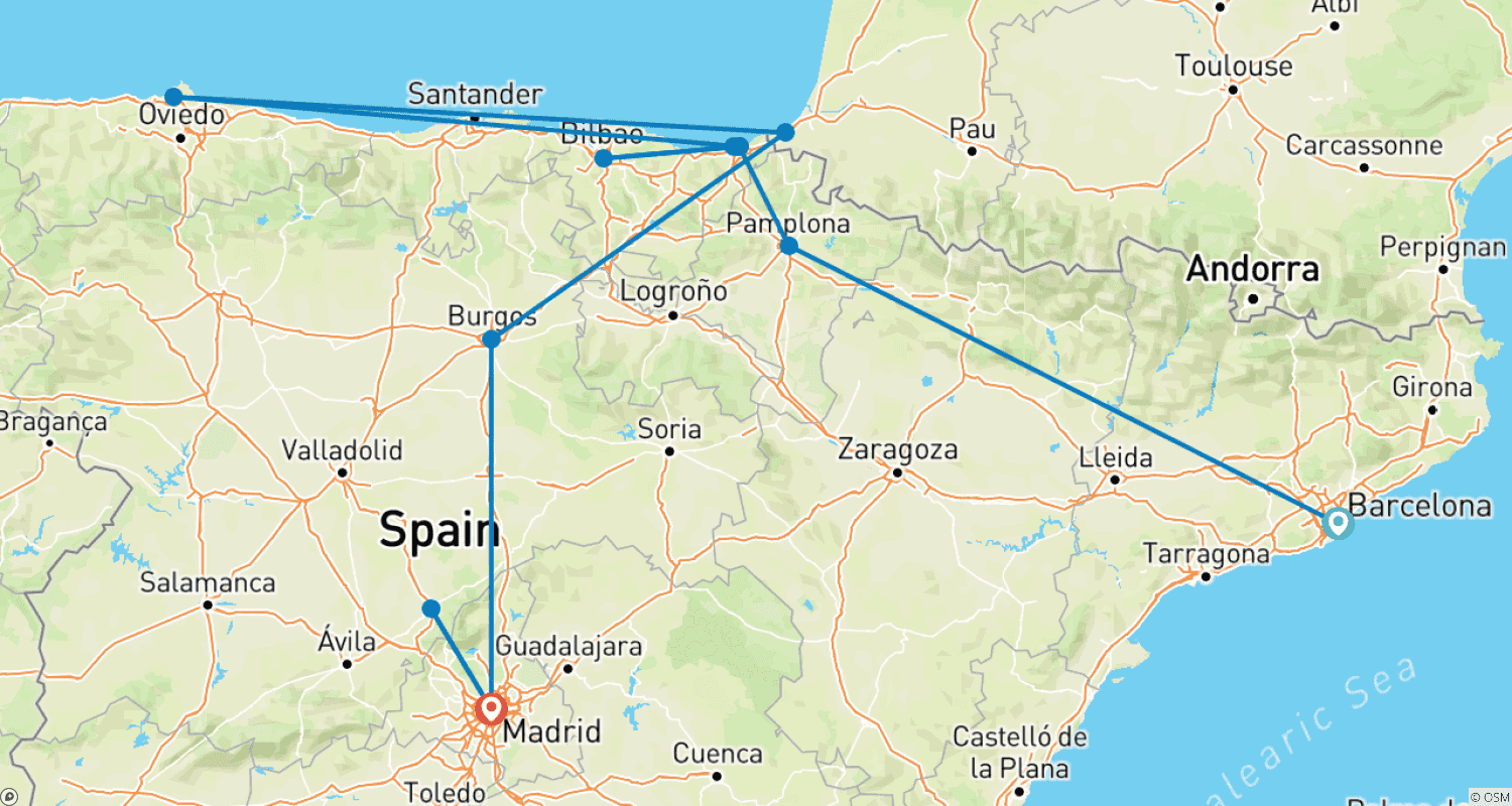 Mapa trasy: Hiszpania w Spokojnym Tempie (Klasyczna)