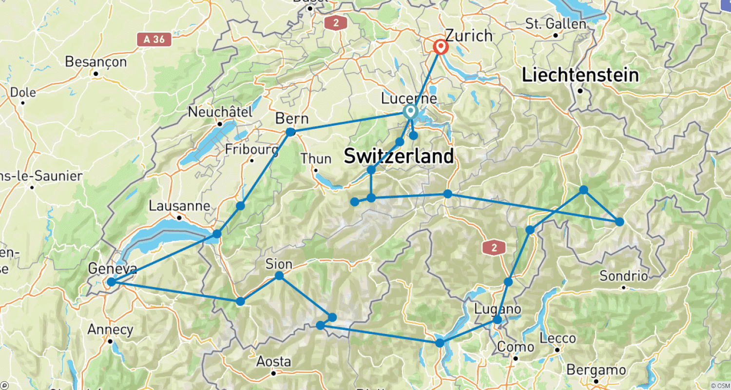 خريطة مسار Country Roads of Switzerland (Classic)