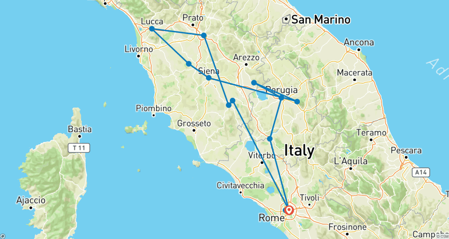 Mapa do percurso de Estradas Rurais da Toscana e Itália Central (Clássico)