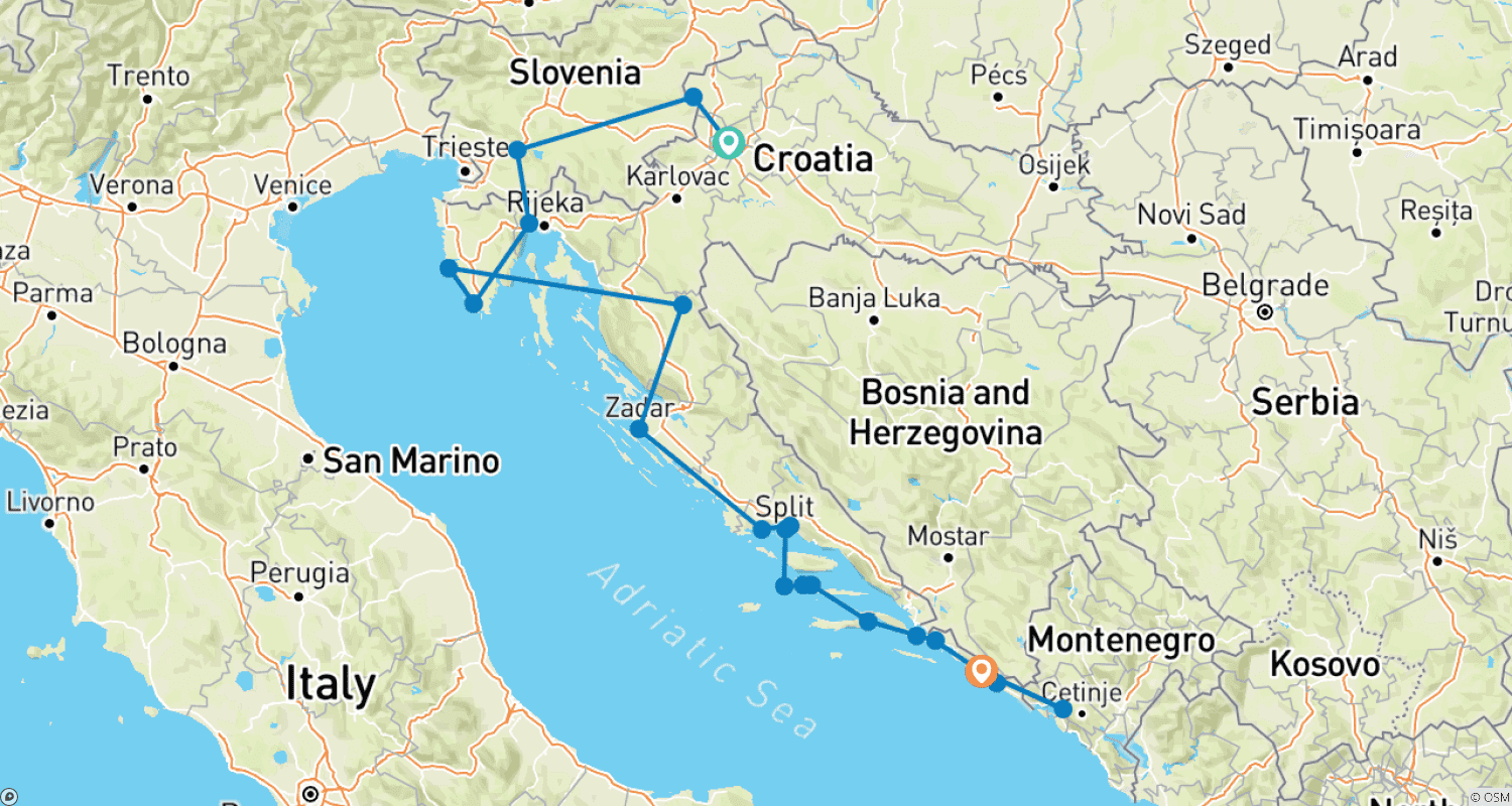 Mapa trasy: Wiejskie Drogi Chorwacji (Klasyczne)