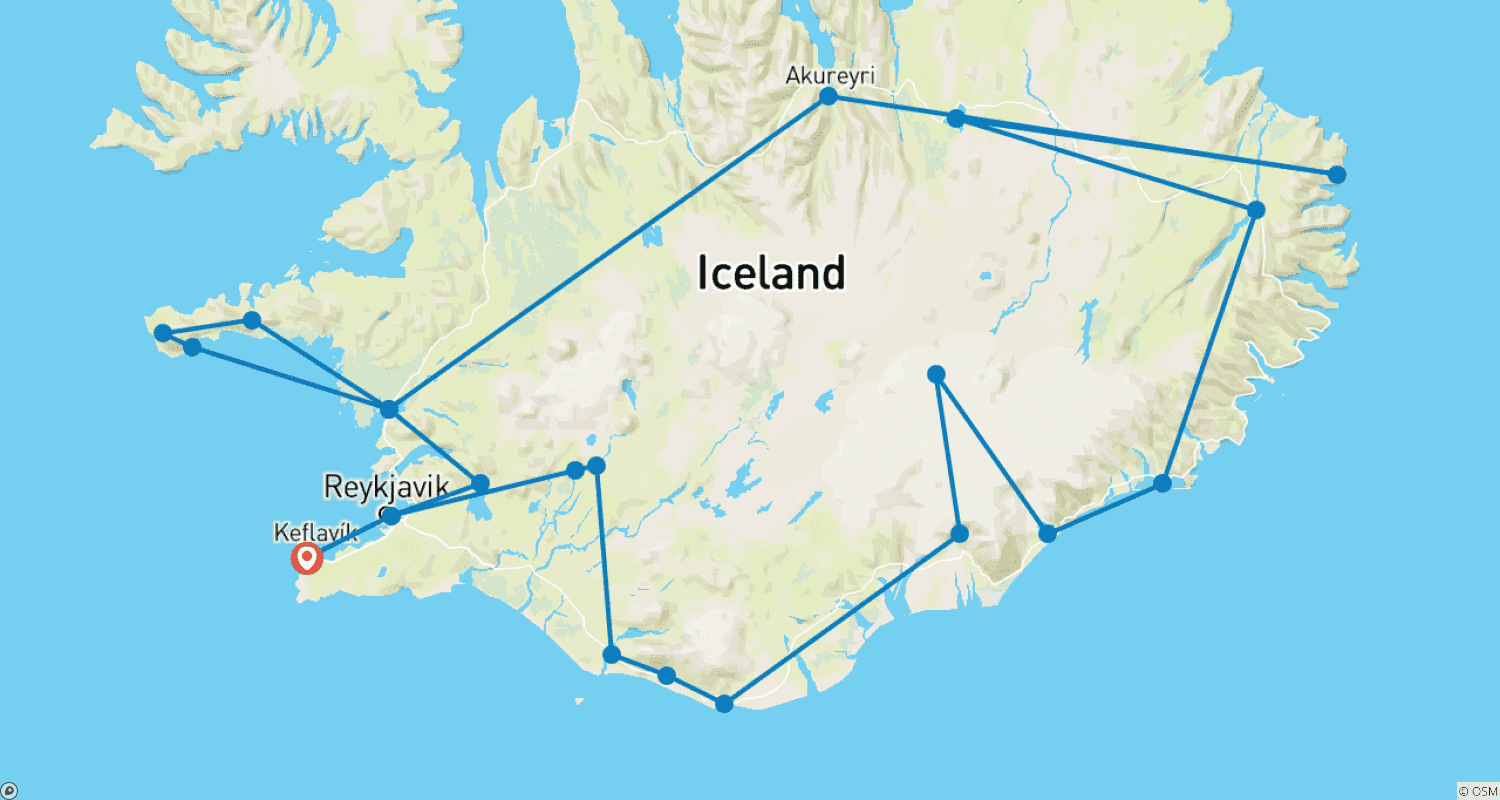 Mapa trasy: Cuda Natury Islandii