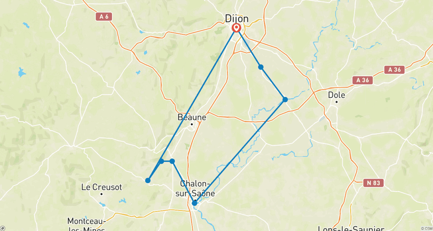 Mapa trasy: Wyśmienite jedzenie i wina podczas rejsu po Burgundii (rejs port-to-port)