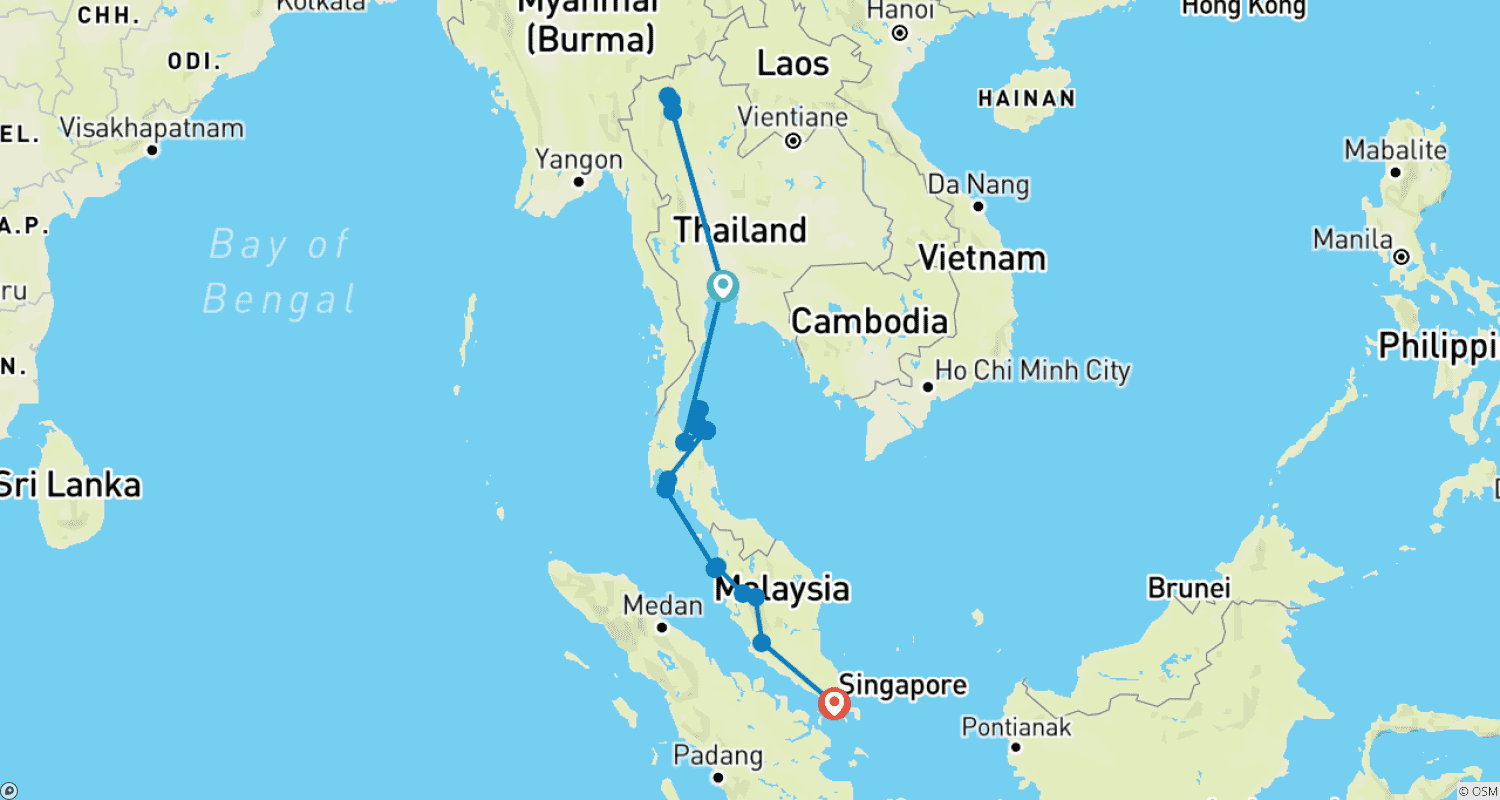 Mapa do percurso de Épico de Bangkok a Singapura