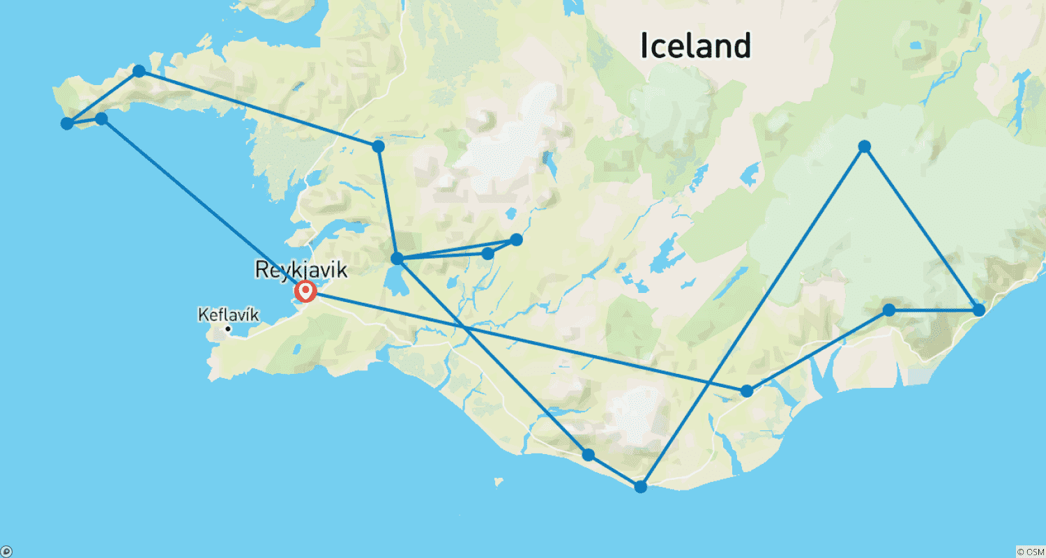 5日間 - Snæfellsnes（スナイフェルスネス）＆南海岸のルートマップ