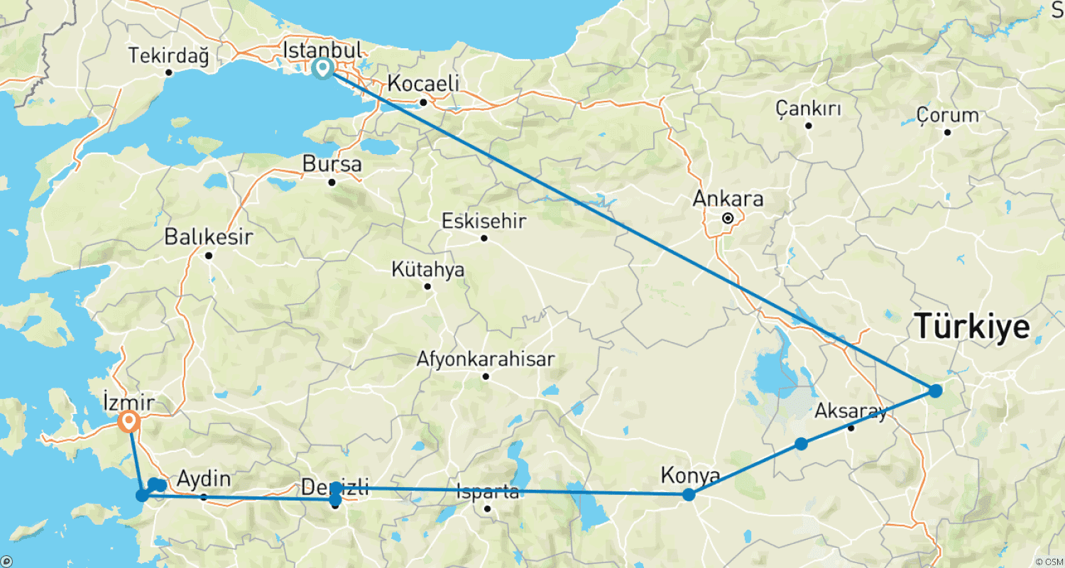 古代トルコツアーのルートマップ