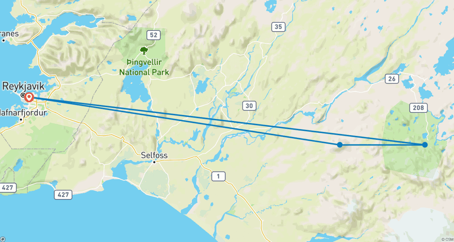 Mapa trasy: Ukryte Wyżyny: 3-dniowa wycieczka piesza po Landmannalaugar i Grænihryggur