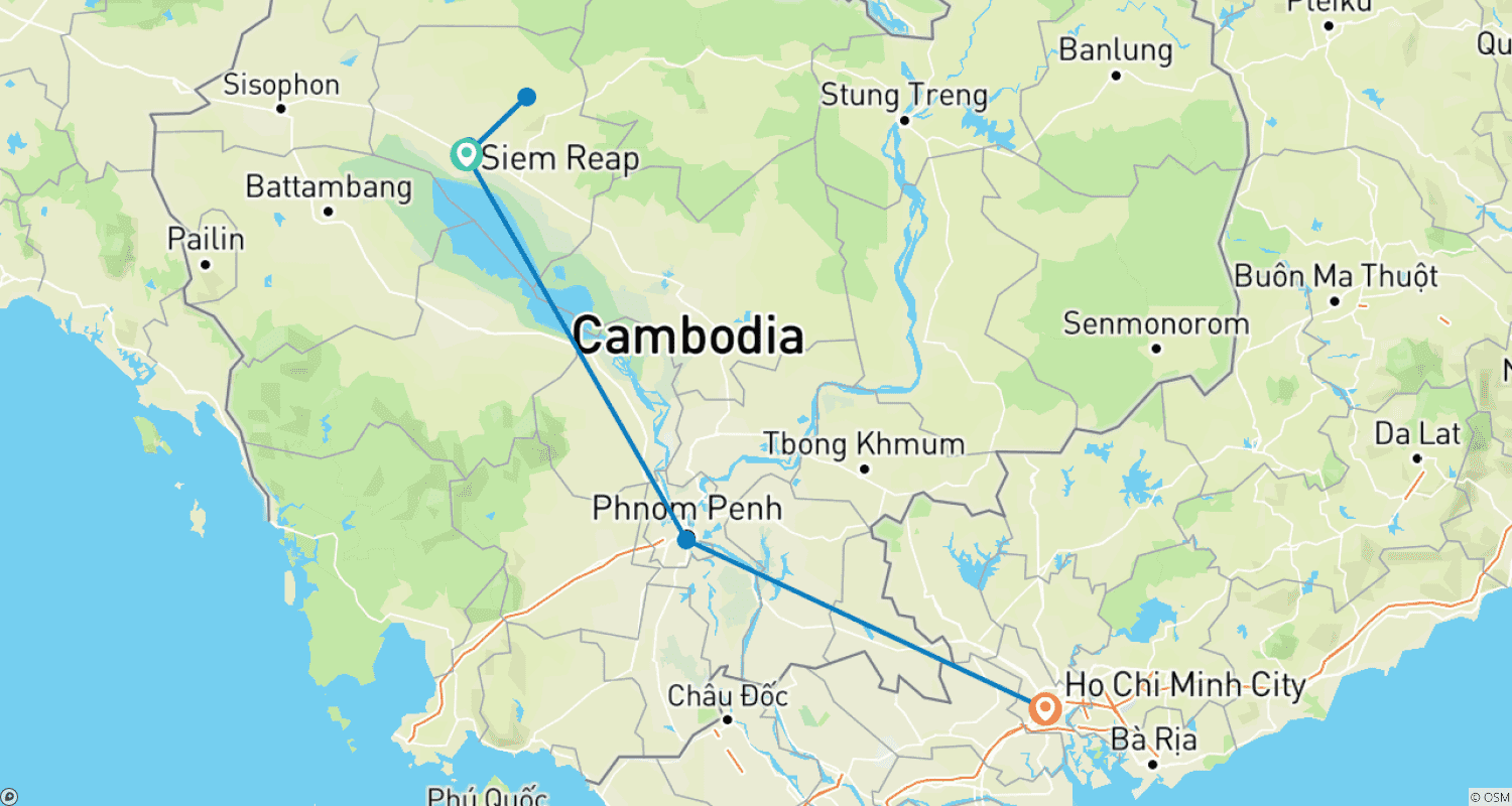 Mapa do percurso de Cambodia and Saigon Adventure - 5 Days