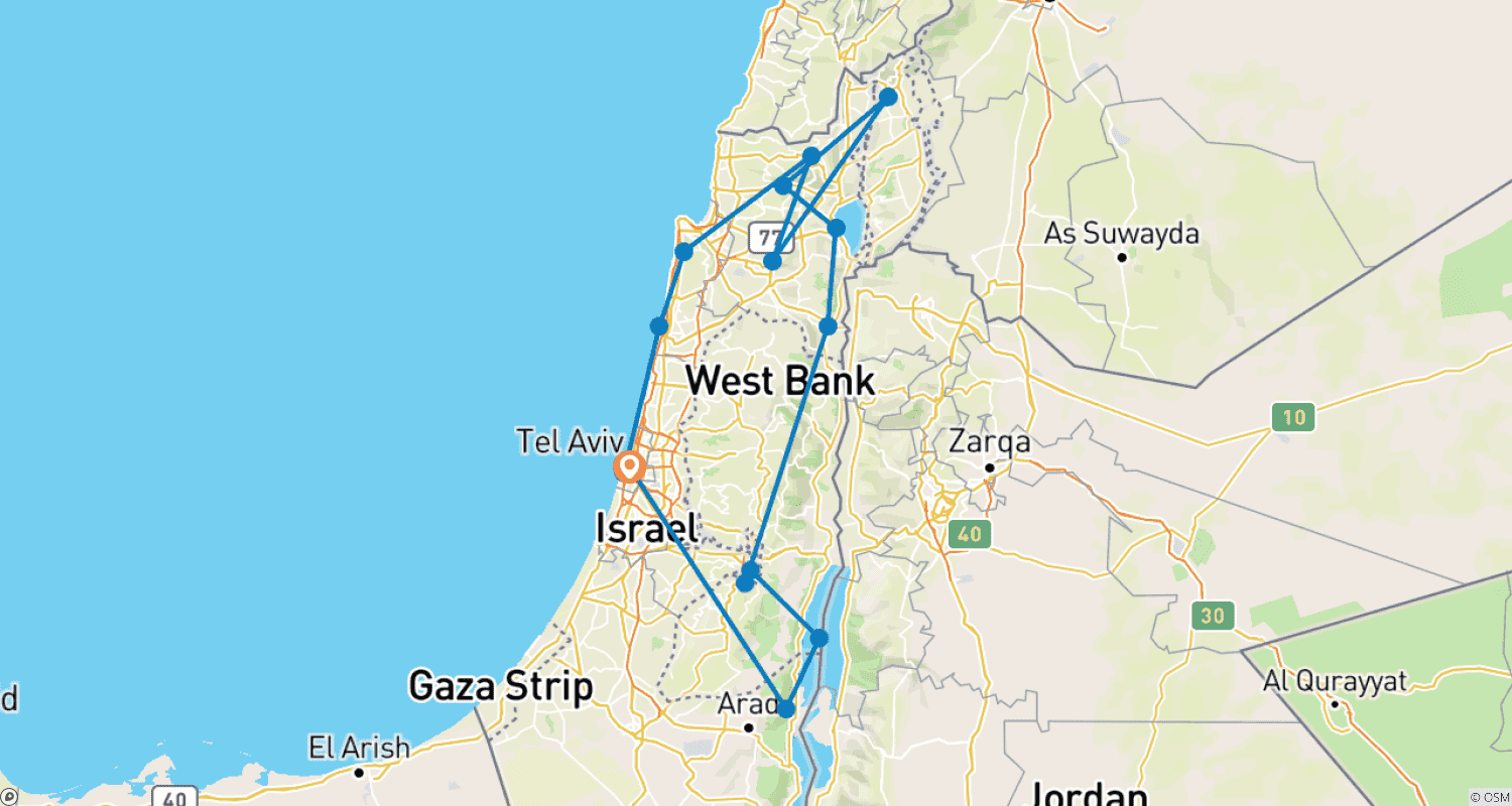 Mapa trasy: Najważniejsze atrakcje Izraela - 8 dni