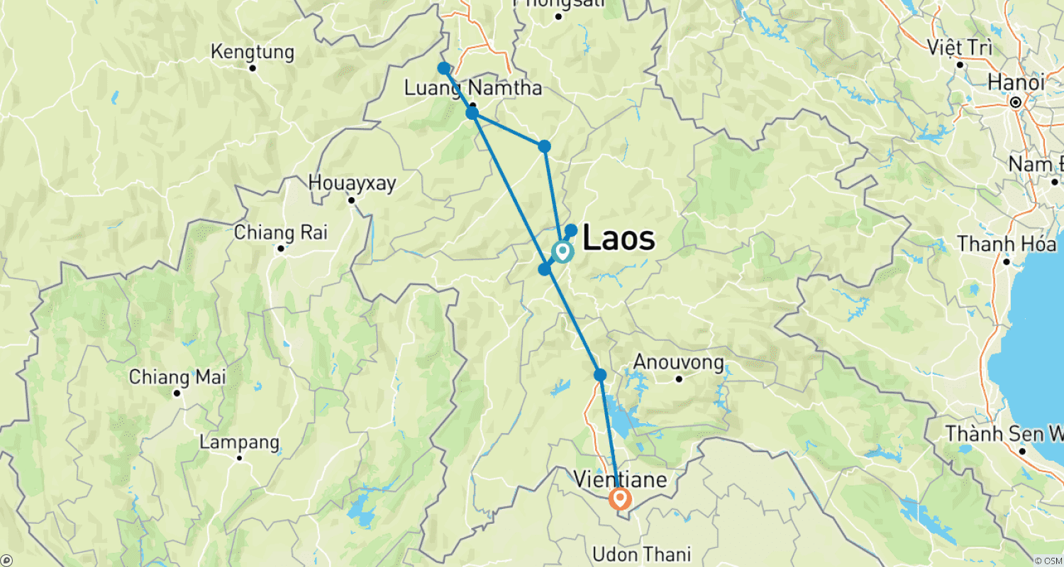 Mapa do percurso de Odisseia Cultural: Descobrindo o Norte do Laos de Trem em 9 Dias