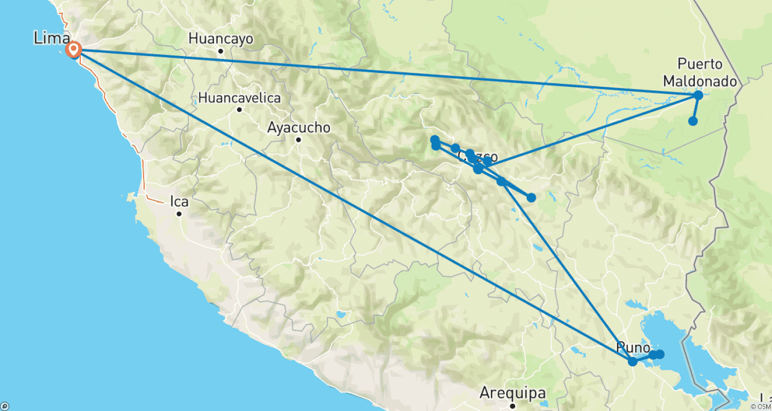 Mapa trasy: Amazonka, Inkowie i Titicaca - 13 dni