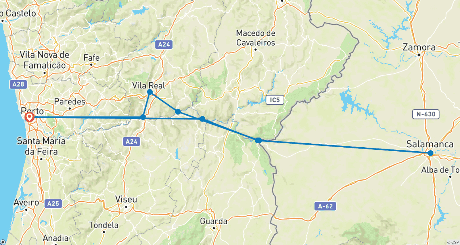 Mapa do percurso de O Rio Douro, a alma de Portugal
