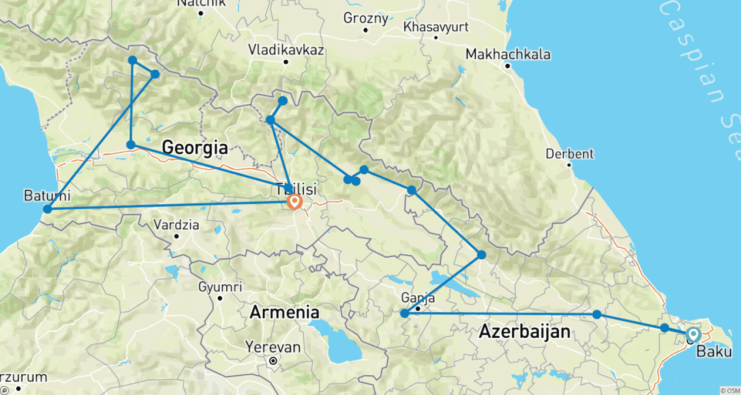 Mapa trasy: Przygoda w Azerbejdżanie i Gruzji