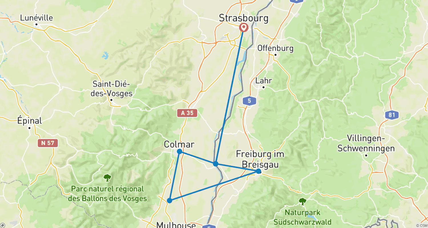 Mapa trasy: Obfite Boże Narodzenie w Alzacji i Czarnym Lesie