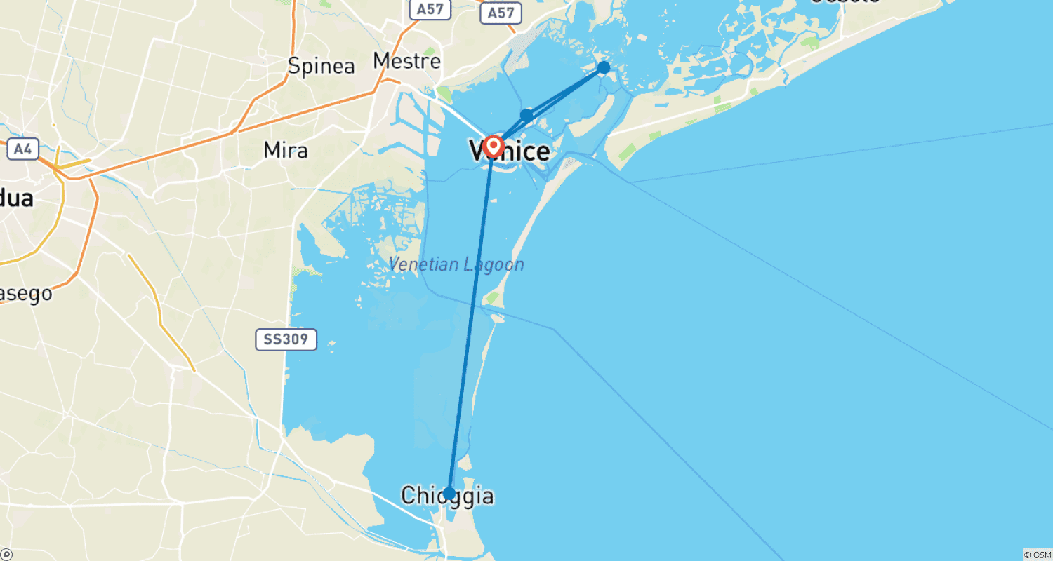 Mapa do percurso de Natal em Veneza