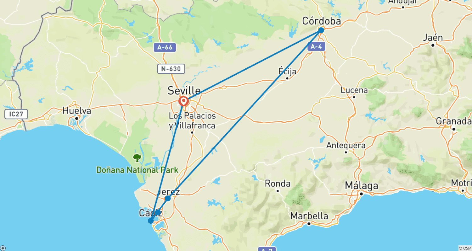 Mapa do percurso de Natal na Andaluzia