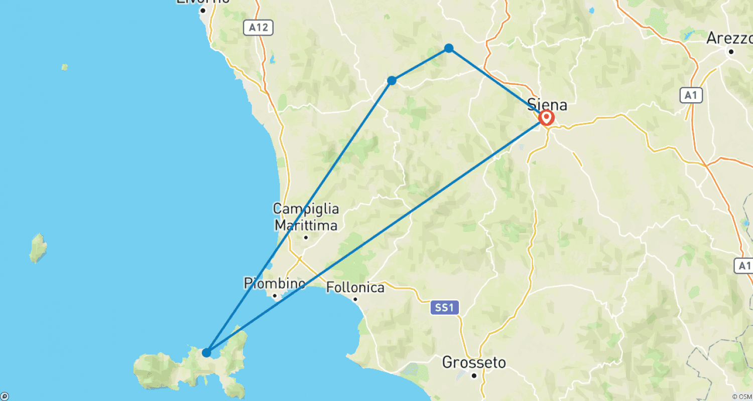 Mapa do percurso de Tour de Ciclismo de Luxo: Colinas da Toscana e Mar