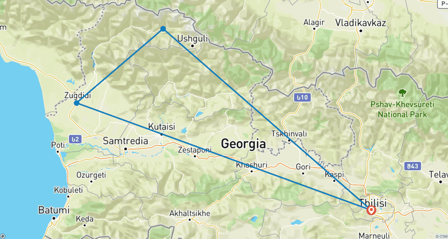 Mapa trasy: 4-dniowa wiejska wycieczka w małej grupie po Samegrelo-Zemo Svaneti