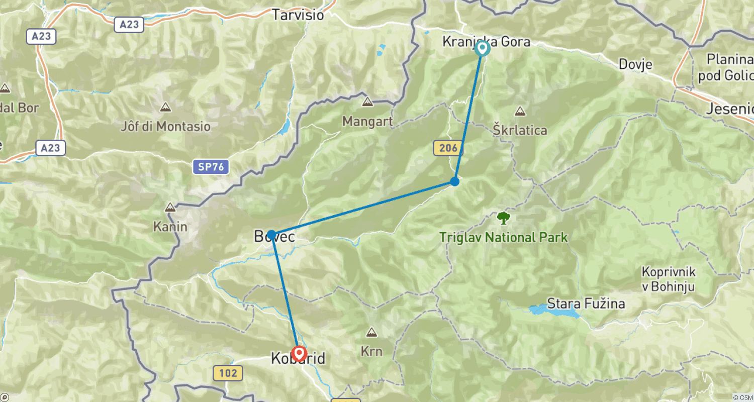 Mapa do percurso de Caminhada na Eslovênia: Trilha Alpe Adria - 5 dias - autoguiada