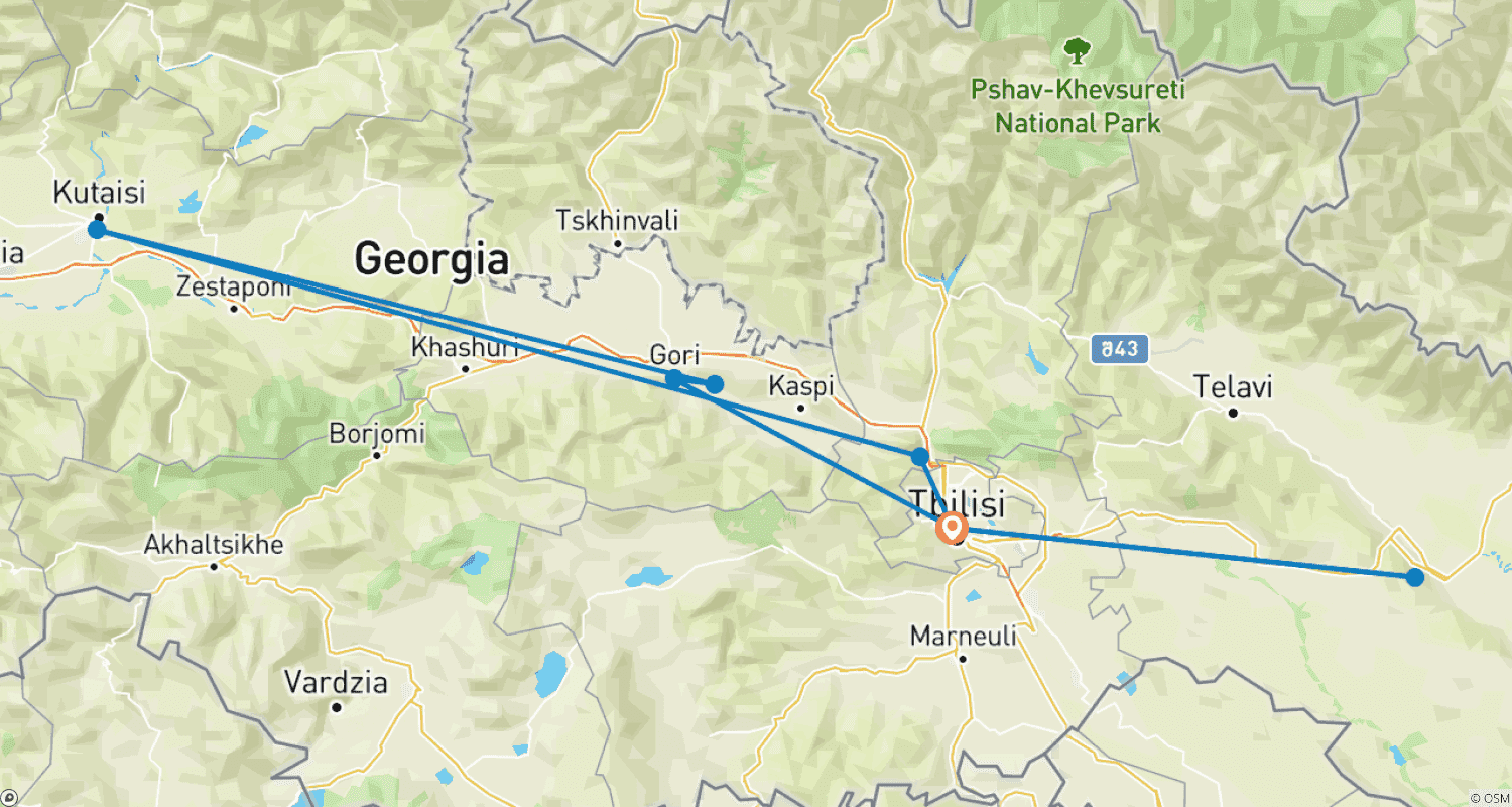 Mapa trasy: 6-dniowa wyprawa: Odkryj Gruzję wzdłuż Wielkiego Szlaku Jedwabnego