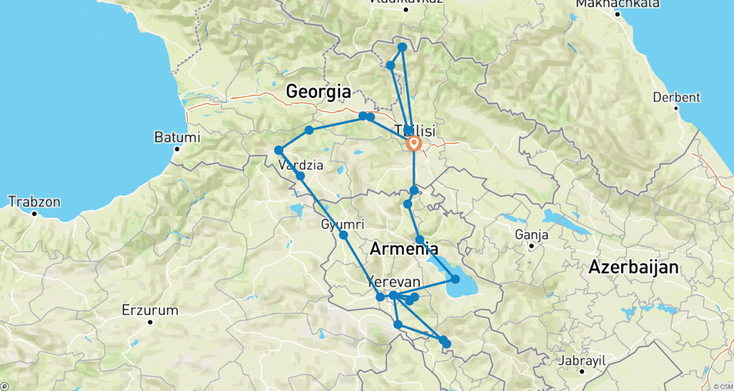 Mapa trasy: 11-dniowa Gruzja-Armenia
