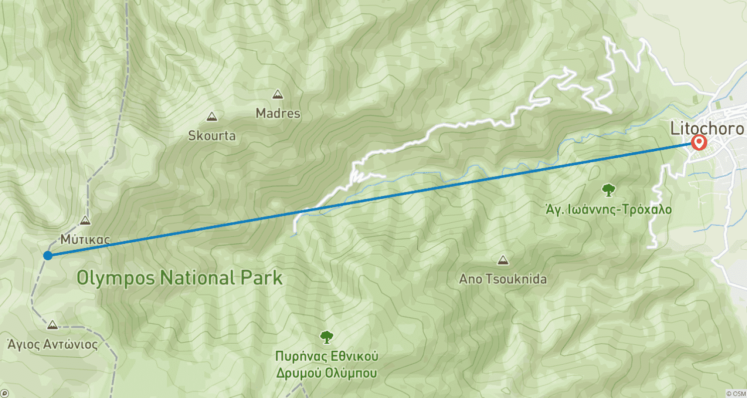 Mapa do percurso de Aventura de Caminhada no Monte Olimpo - Trekking na Grécia (3 Dias)